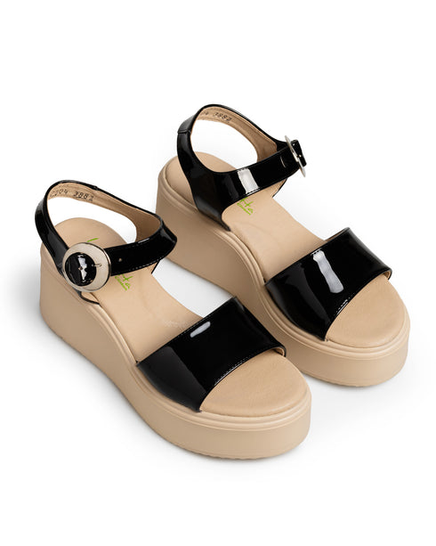 Sandalia Tiras Negras Charol Confort 7304L